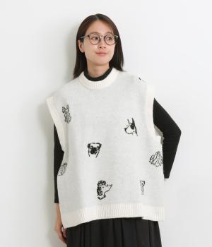 アニマルニット手描き風ワンちゃんベスト(オフホワイト-F)