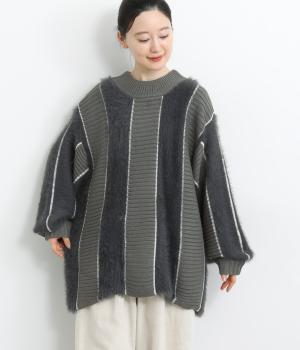 シャギーニット切替プルオーバー(チャコール-F)