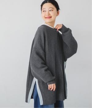 畦編みニット配色スリットプルオーバー(チャコール-F)