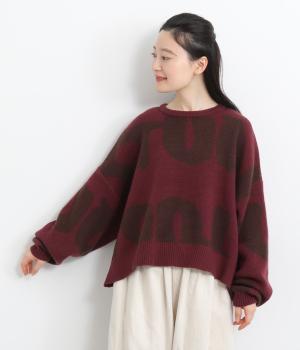 WフェイスジャカードニットBIGアートロゴプルオーバー(バーガンディー-F)