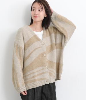 ニュアンス柄モールニットカーディガン(ライトベージュ-F)