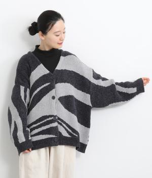 ニュアンス柄モールニットカーディガン(ダークネイビー-F)