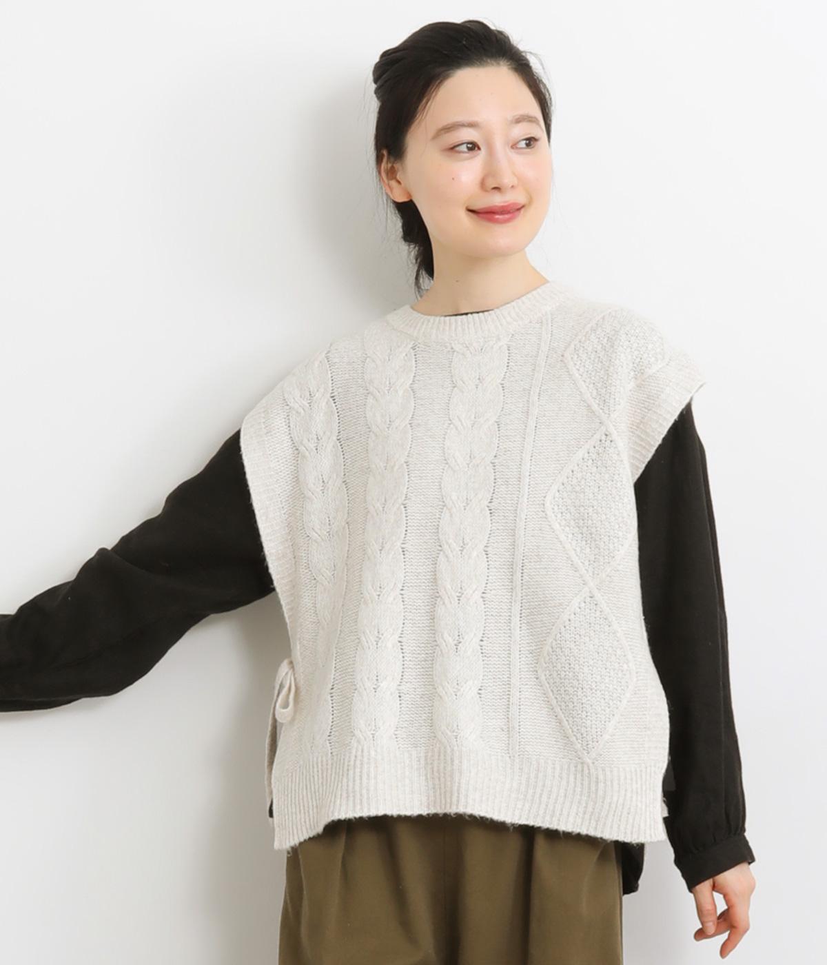 メランジニットメランジケーブルベスト(アイボリー-F)