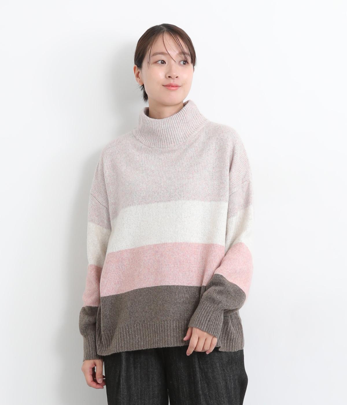 メランジニットメランジボーダープルオーバー(ピンクボーダー-F)