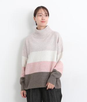 メランジニットメランジボーダープルオーバー(ピンクボーダー-F)