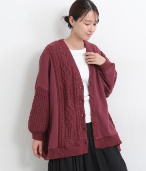 裏毛ドッキングカーディガン(バーガンディー-F)