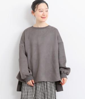 フェイクスエード×フリースフレアプルオーバー(チャコール-F)