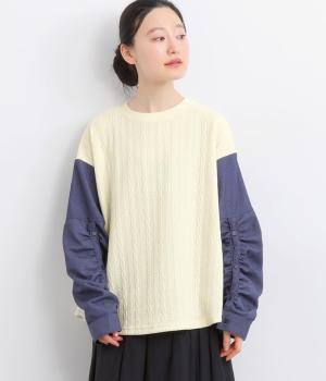 ケーブルカットソー袖ボタンプルオーバー(オフホワイト-F)