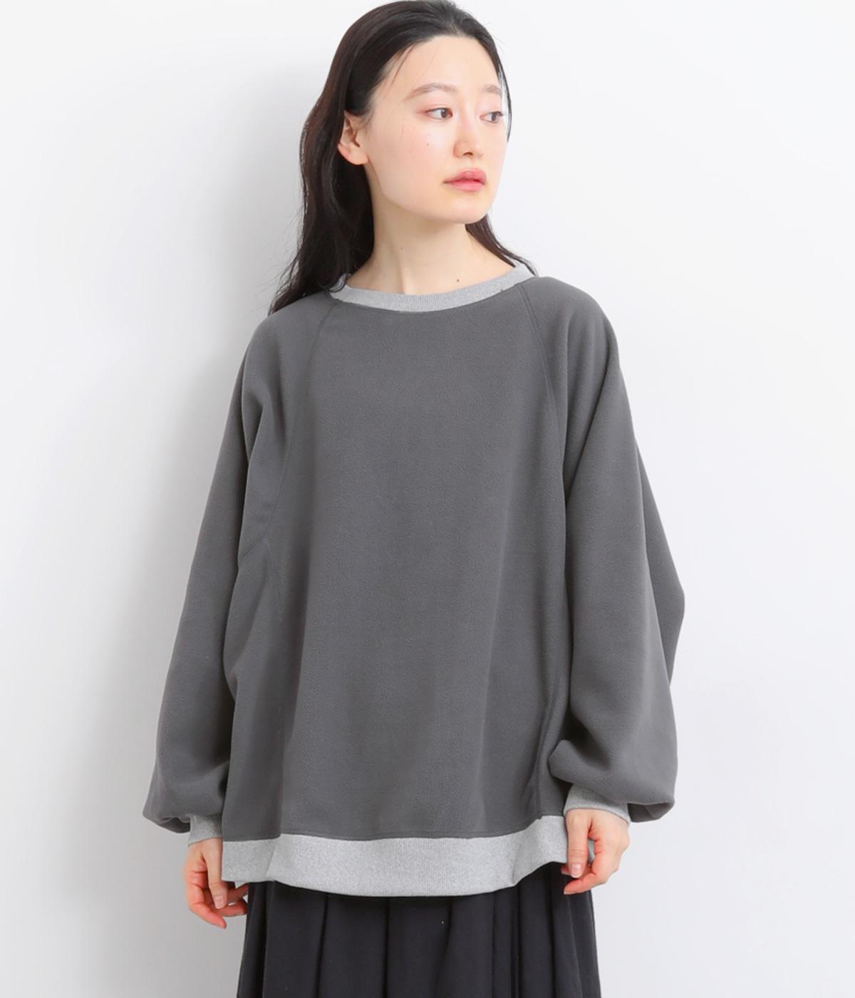 フリース×ボーダー天竺ラグランプルオーバー(グレー-F)