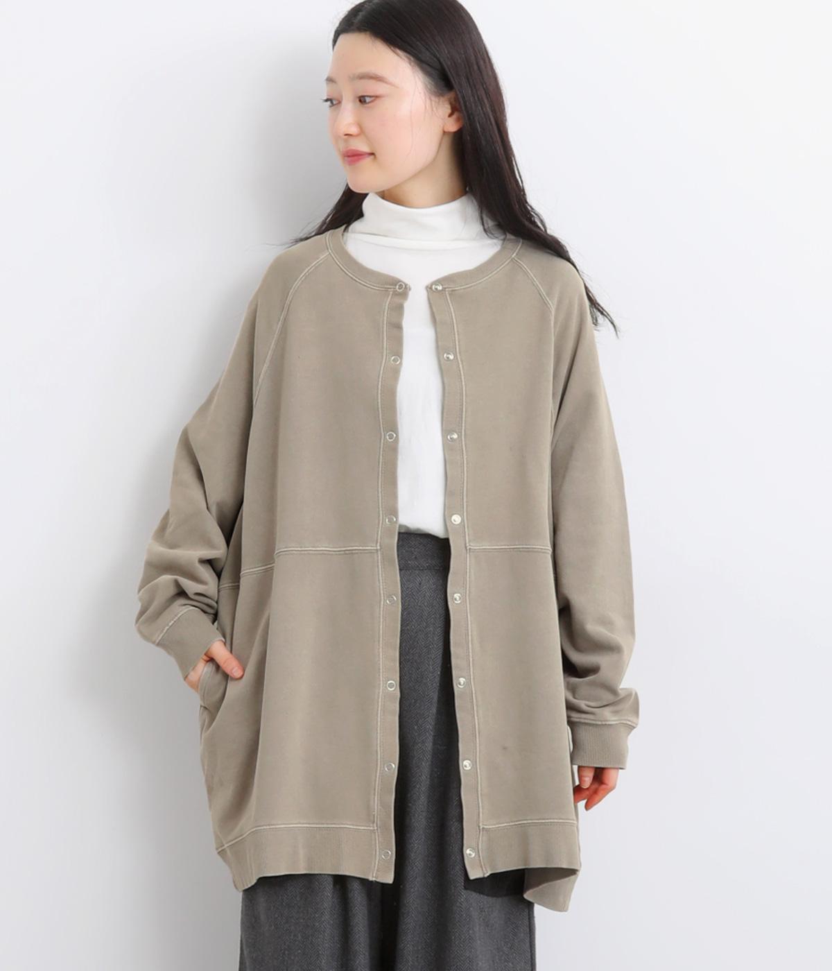 裏毛ピグメントラグランカーディガン(グレージュ-F)