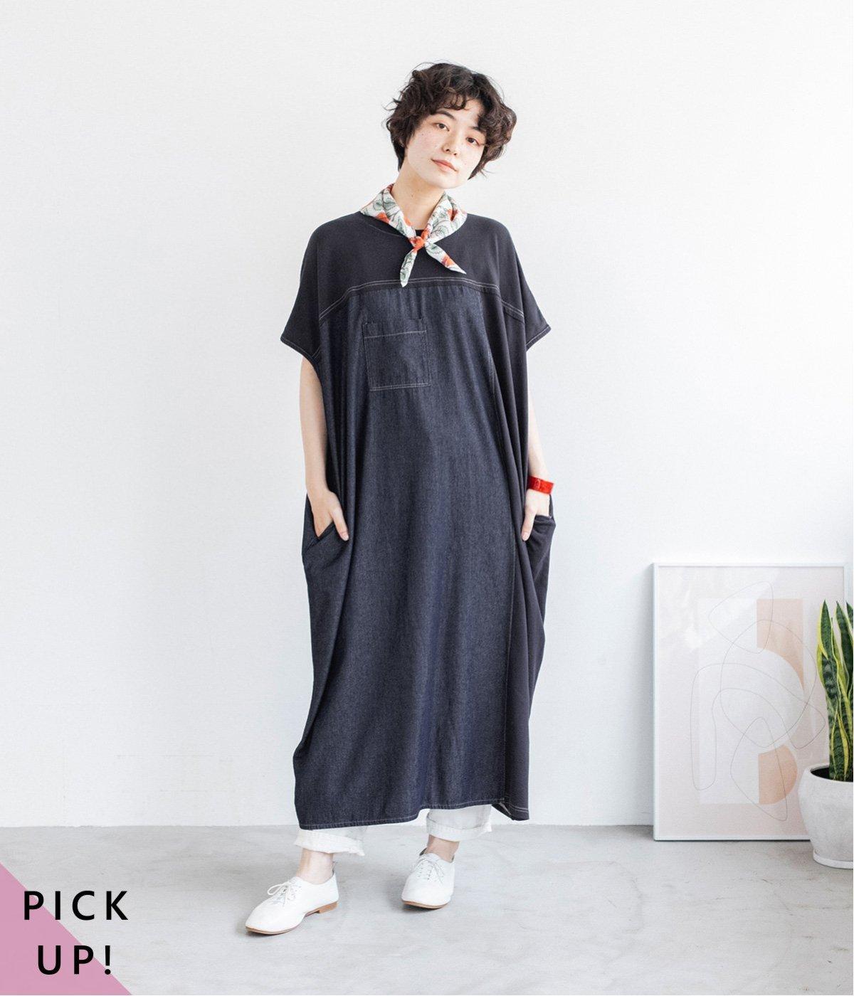 別注｜デニムパッチワークワンピース(インディゴ-ONESIZE)