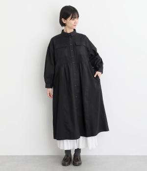 リップストップ×ヘリンボーン×ツイルブロッキングシャツワンピース(ブラック-F)