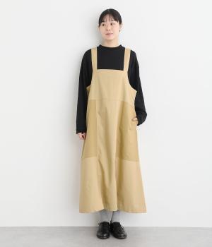 リップストップ×ヘリンボーン×ツイルブロッキングジャンパースカート(ベージュ-F)