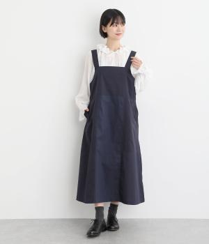 リップストップ×ヘリンボーン×ツイルブロッキングジャンパースカート(ネイビー-F)