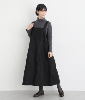 リップストップ×ヘリンボーン×ツイルブロッキングジャンパースカート(ブラック-F)