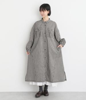 チェック布帛ロングパネルワンピース(ブラックチェック-F)
