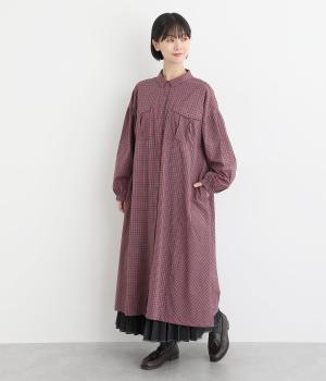 チェック布帛ロングパネルワンピース(グレーチェック-F)