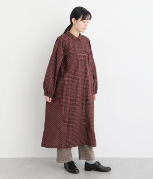 チェック布帛ロングパネルワンピース(レッドチェック-F)