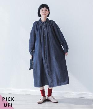 別注｜フリルカラーデニムワンピース(ネイビーデニム-F)