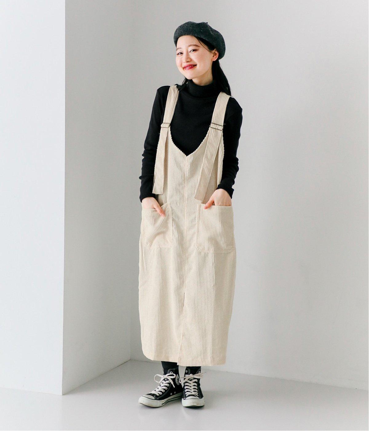 太いコーデュロイジャンパースカート(アイボリー-F)