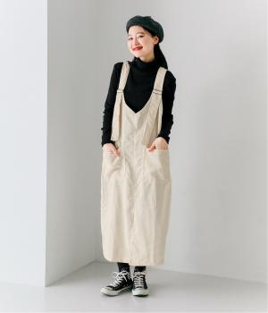 太いコーデュロイジャンパースカート(アイボリー-F)