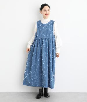 ジャカードデニムサイド釦2wayジャンパースカート(ネイビーデニム-F)