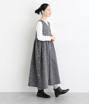 ジャカードデニムサイド釦2wayジャンパースカート(ブラックデニム-F)