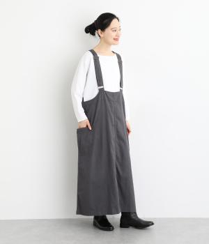 ヘリンボーンツイル製品染めバイオジャンパースカート(チャコール-F)