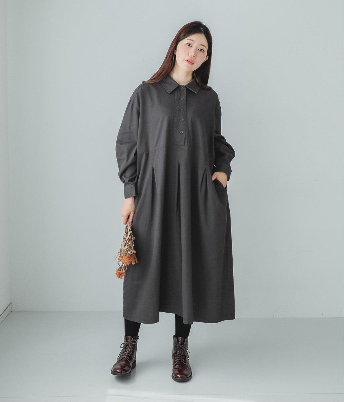 ヘリンボーンツイル襟付きワンピース(チャコール-F)