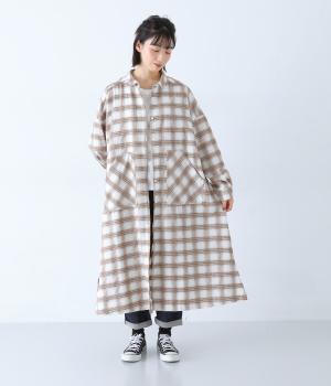 モールチェックシャツワンピース(アイボリー-F)