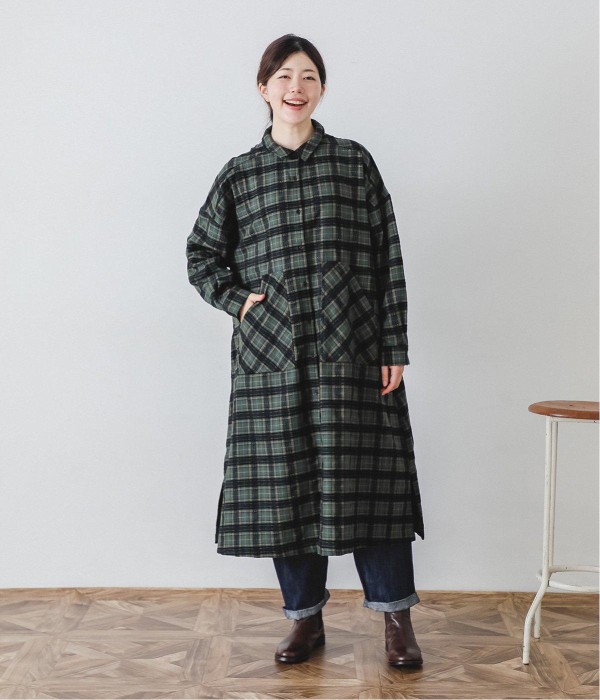 モールチェックシャツワンピース(ブラック-F)