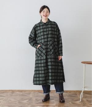 モールチェックシャツワンピース(ブラック-F)