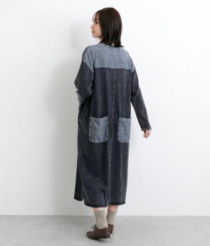 インディゴ裏毛配色ステッチワンピース(ネイビーデニム-F)