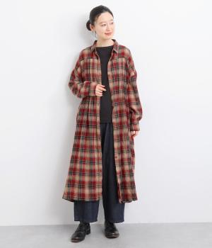 起毛ネルタック羽織ワンピース(レッドチェック-F)