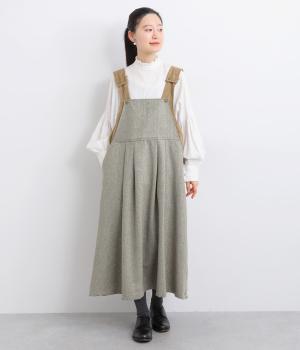 ヘリンボーンサロペットワンピース(グレージュ-F)