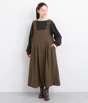 ヘリンボーンサロペットワンピース(ブラウン-F)