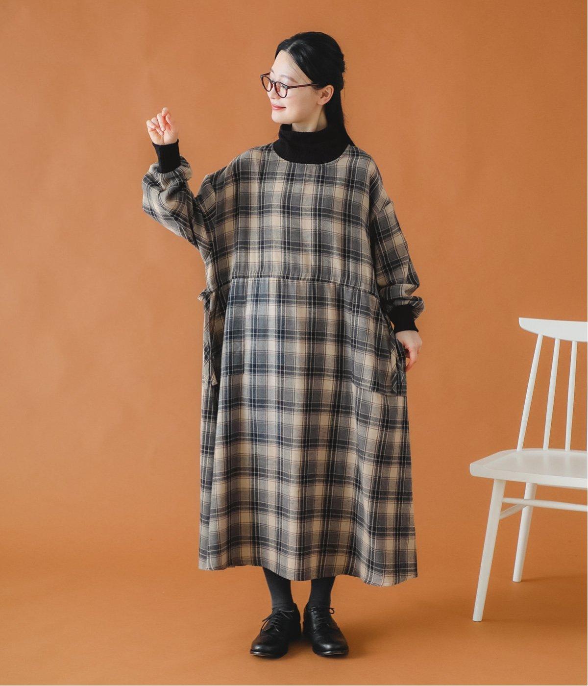 起毛ネルタートルワンピース(ネイビーチェック-F)