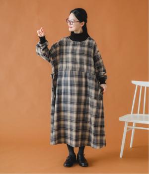 起毛ネルタートルワンピース(ネイビーチェック-F)