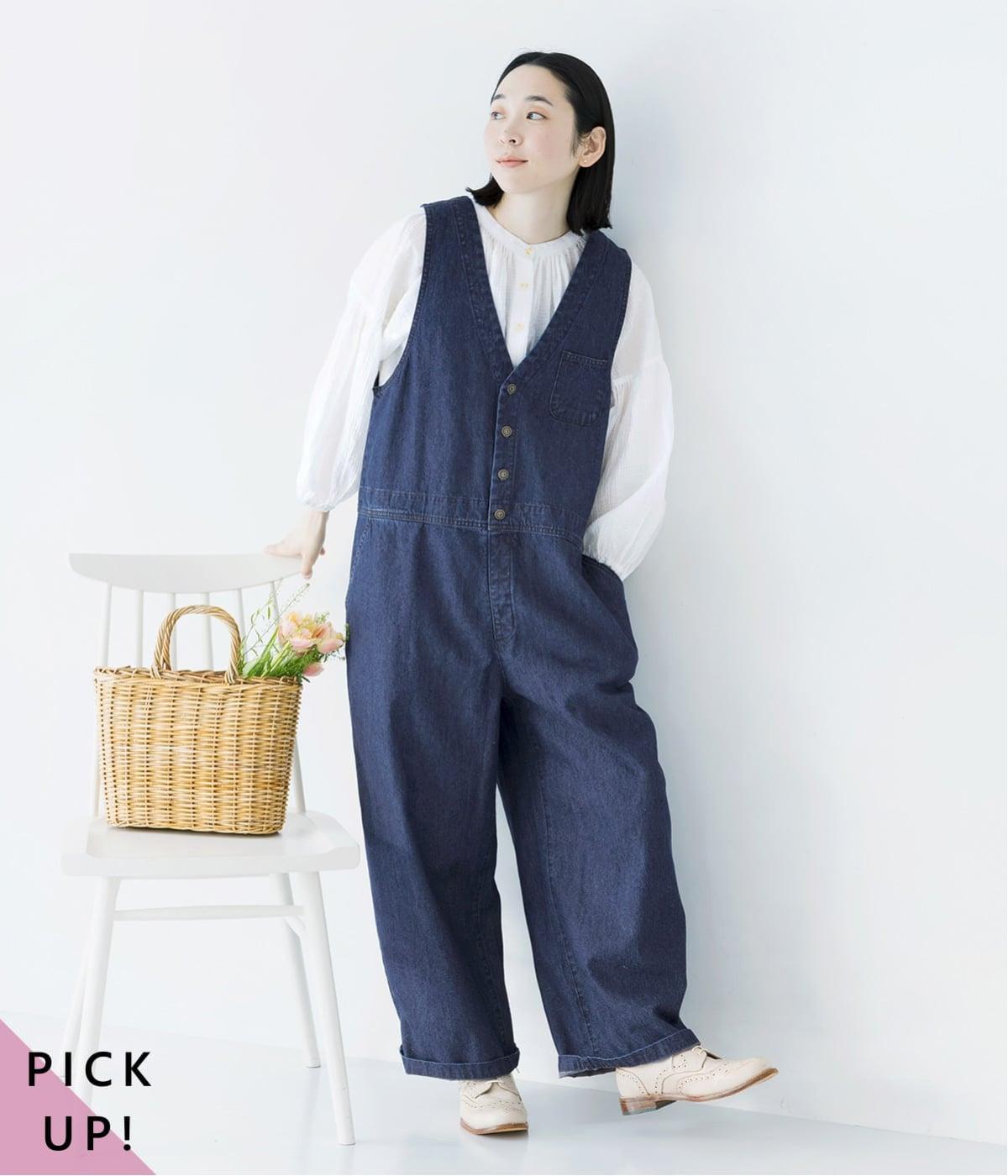 コットンリネンイージーサロペット(ネイビー-F)