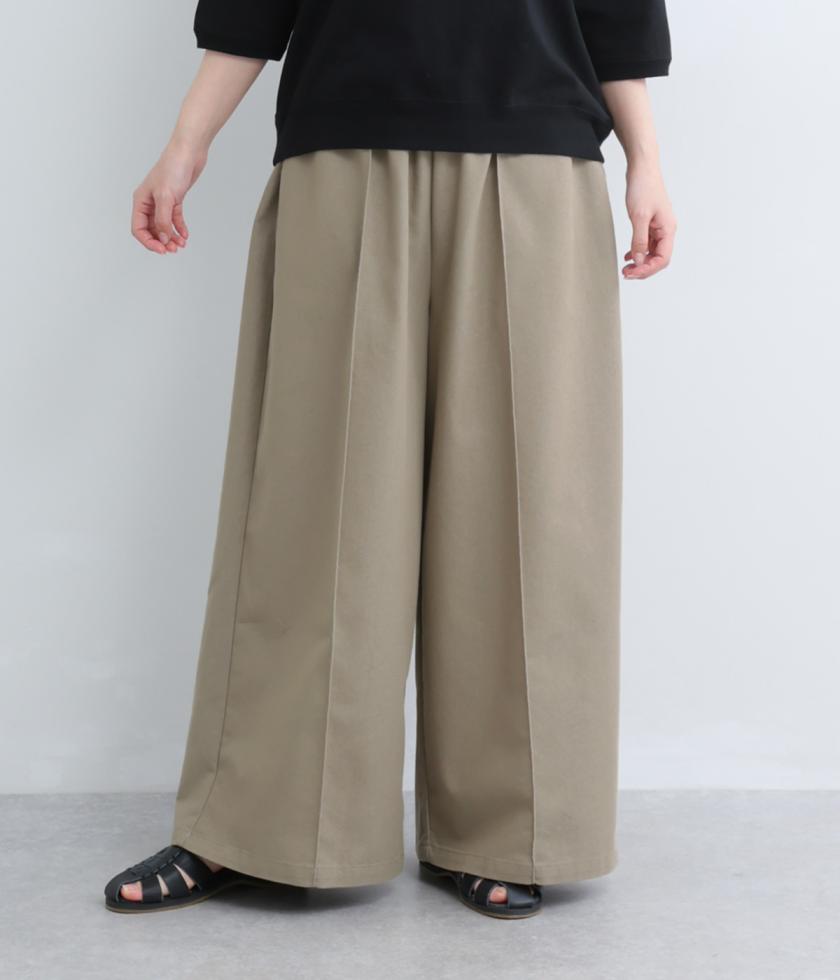 スラブツイル　センターピンタックワイドパンツ