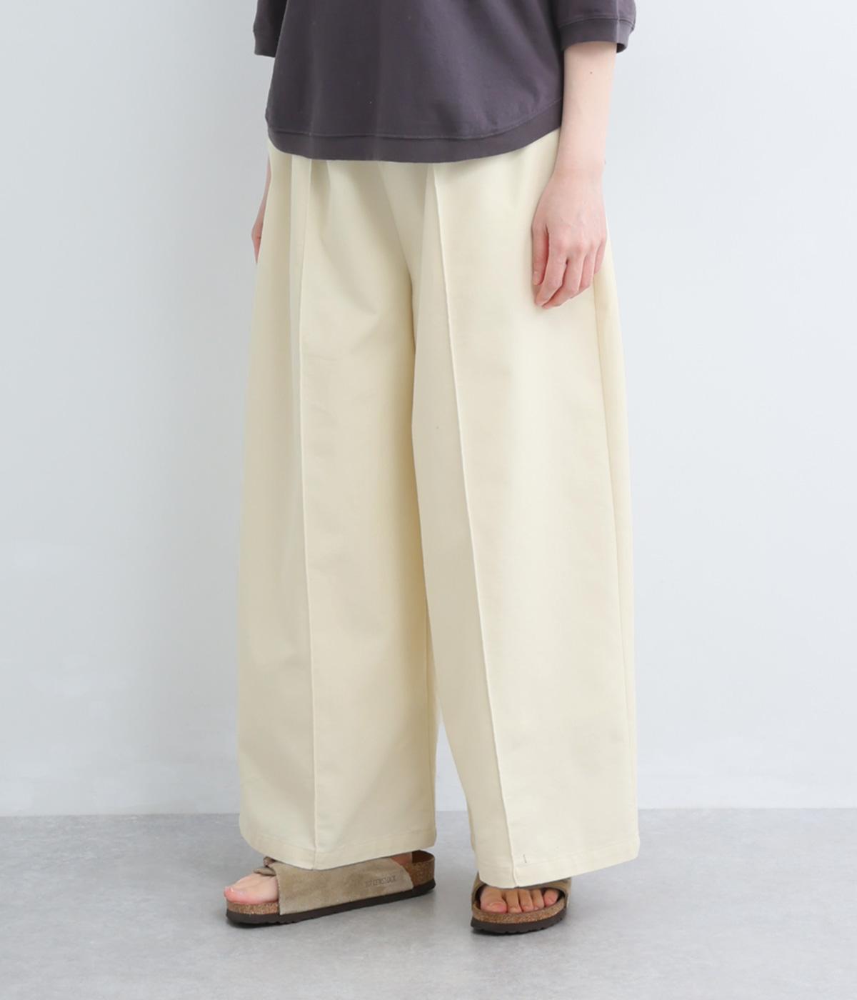 スラブツイル　センターピンタックワイドパンツ(オフホワイト-F)
