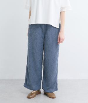 シャーリングカット　リラックスパンツ(インディゴ-F)