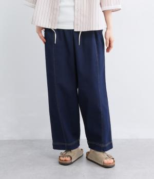 ひんやりデニム　バレルレッグパンツ(インディゴ-F)