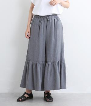リネンタッチ　ワイドパンツ(ネイビー-F)