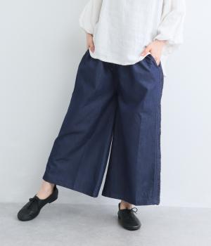 デニムサイドねじりピンタックワイドパンツ(ネイビーデニム-F)