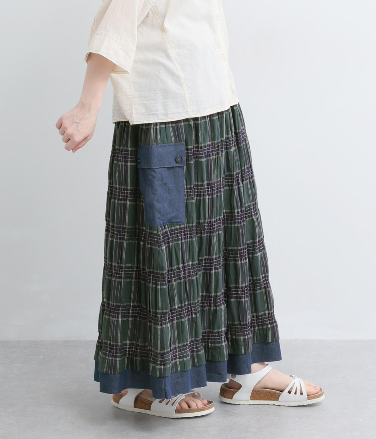 ポリウレタンミックスチェックシリーズスカート(ダークグリーン-F)