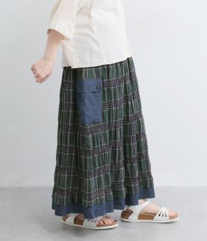 ポリウレタンミックスチェックシリーズスカート(ダークグリーン-F)