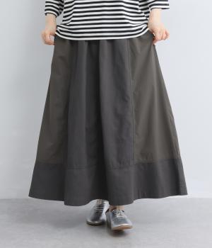 ヘリンボーンツイルバイオウォッシュ　リメイクスカート(チャコール-F)