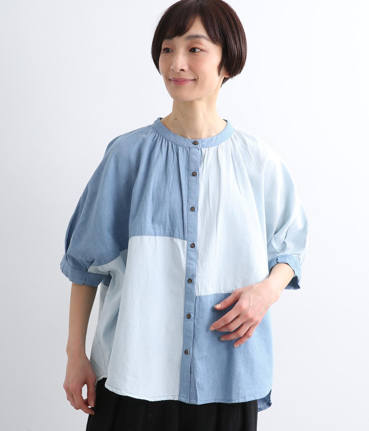 デニムビッグショートスリーブシャツ(ブルーデニム-F)
