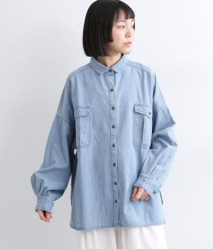 デニムビッグロングスリーブシャツ(ブルーデニム-F)